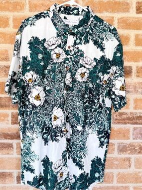 Casual Floral Button-Down Shirt - White & Green
